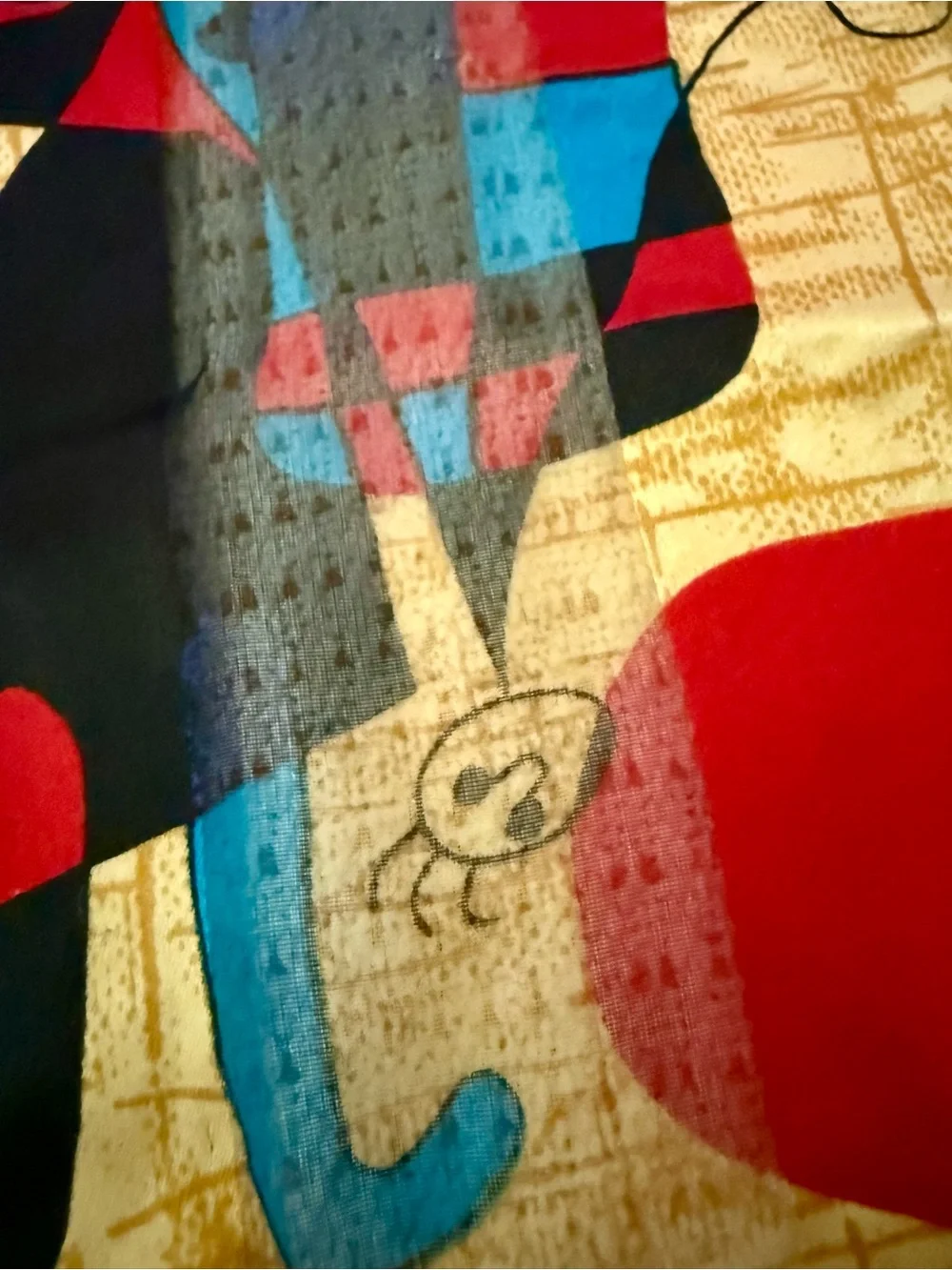 Vintage 70's Square Scarf featuring an abstract surrealist print by Joan Miro